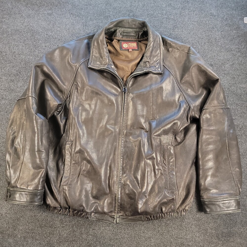 Vintage 90s Wilsons Men's Brown Genuine Leather Bomber Jacket Zip Up Size XL